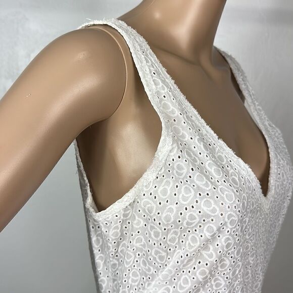 Maje White Cotton Sleeveless Eyelet Tiered Mini Dress Size L - Picture 3 of 12